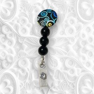 Elegant Black and Blue Fabric Badge Reel